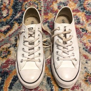 White Leather Platform Converse